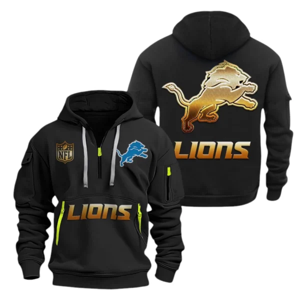 Detroit Lions Half-Zip Hoodie Multi-Pocket Custom Name