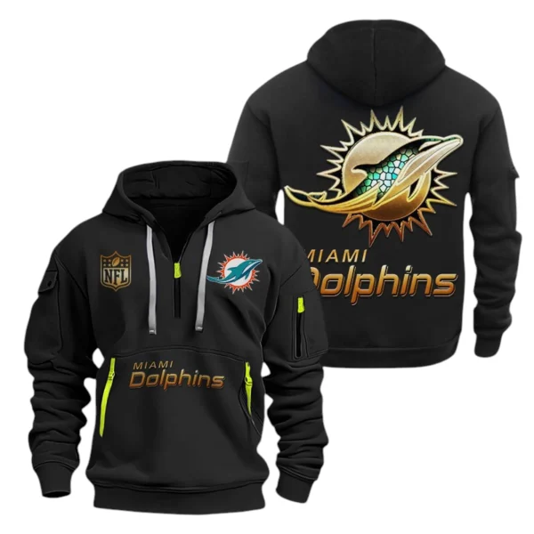 Miami Dolphins Half-Zip Hoodie Multi-Pocket Custom Name