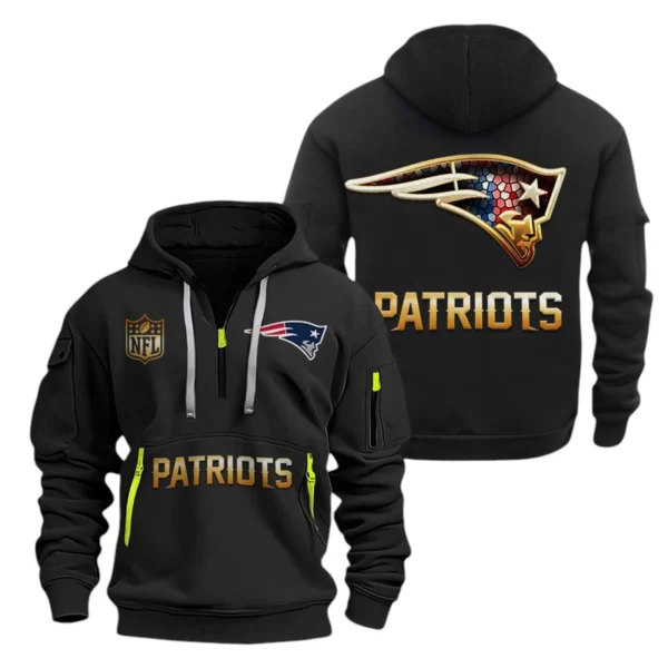 New England Patriots Half-Zip Hoodie Multi-Pocket Custom Name