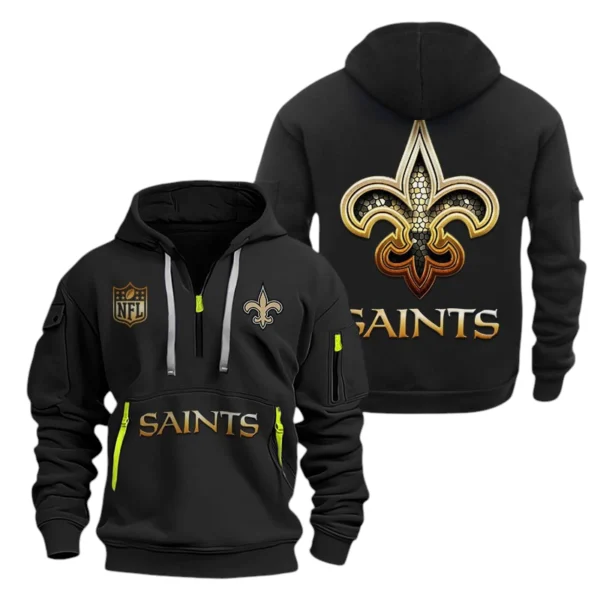 New Orleans Saints Half-Zip Hoodie Multi-Pocket Custom Name
