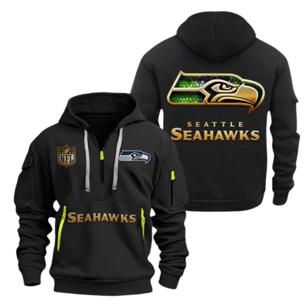 Seattle Seahawks Half-Zip Hoodie Multi-Pocket Custom Name