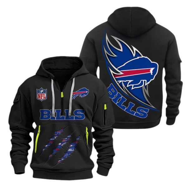 Buffalo Bills Half-Zip Hoodie Multi-Pocket Custom Text