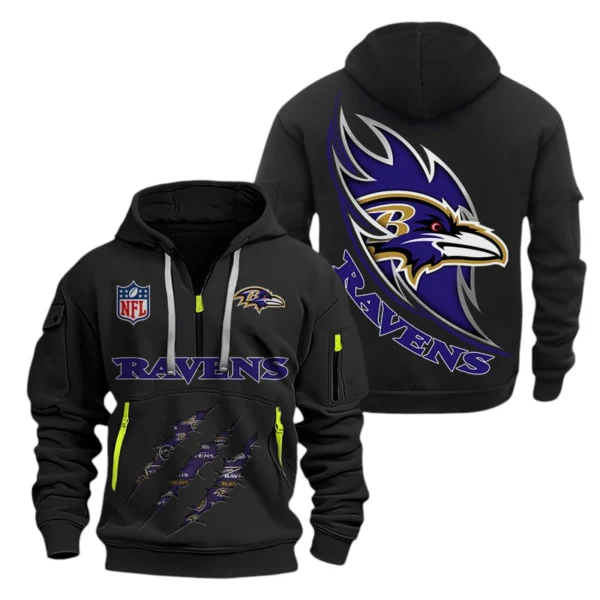 Baltimore Ravens Half-Zip Hoodie Multi-Pocket Custom Text