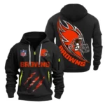Cleveland Browns Half-Zip Hoodie Multi-Pocket Custom Text