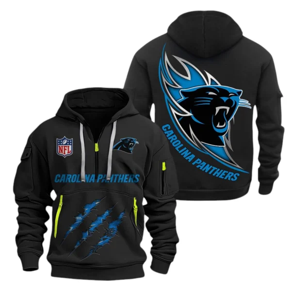 Carolina Panthers Half-Zip Hoodie Multi-Pocket Custom Text