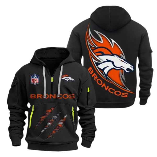 Denver Broncos Half-Zip Hoodie Multi-Pocket Custom Text