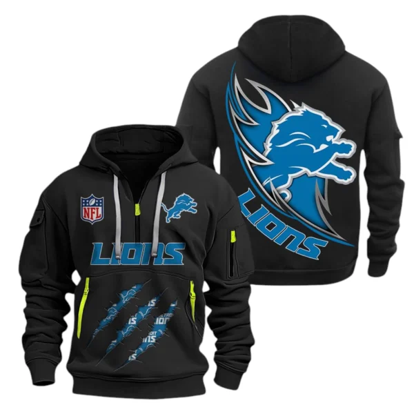 Detroit Lions Half-Zip Hoodie Multi-Pocket Custom Text