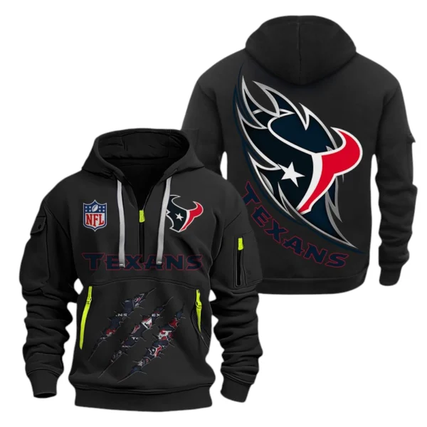 Houston Texans Half-Zip Hoodie Multi-Pocket Custom Text
