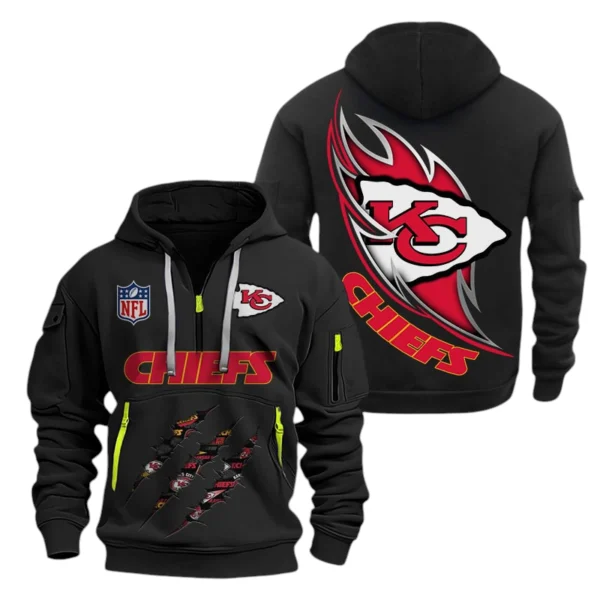 Kansas City Chiefs Half-Zip Hoodie Multi-Pocket Custom Text
