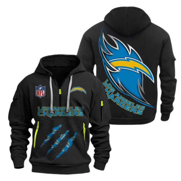 Los Angeles Chargers Half-Zip Hoodie Multi-Pocket Custom Text