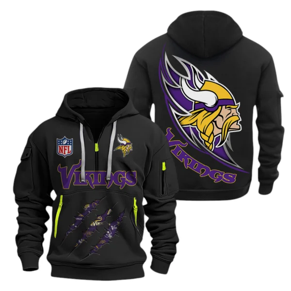 Minnesota Vikings Half-Zip Hoodie Multi-Pocket Custom Text