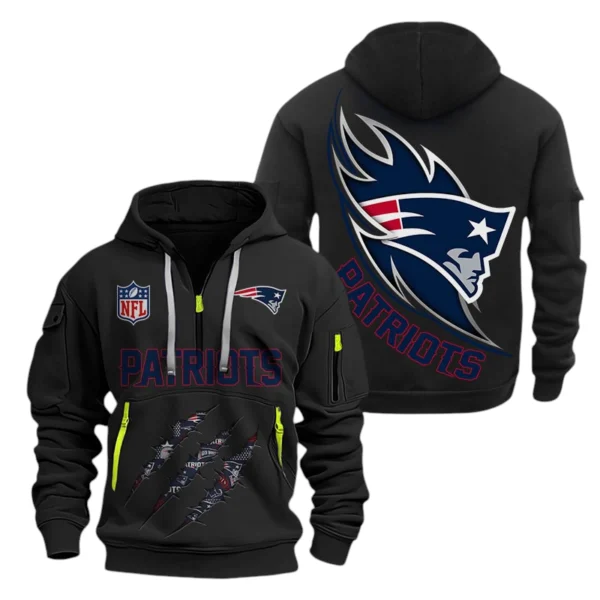 New England Patriots Half-Zip Hoodie Multi-Pocket Custom Text