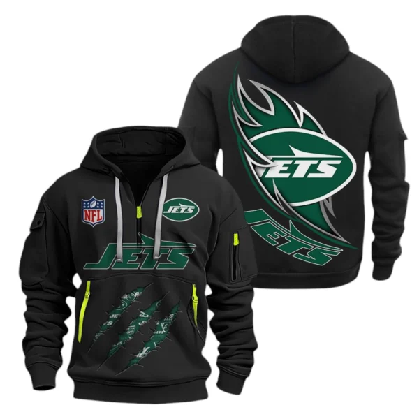 New York Jets Half-Zip Hoodie Multi-Pocket Custom Text