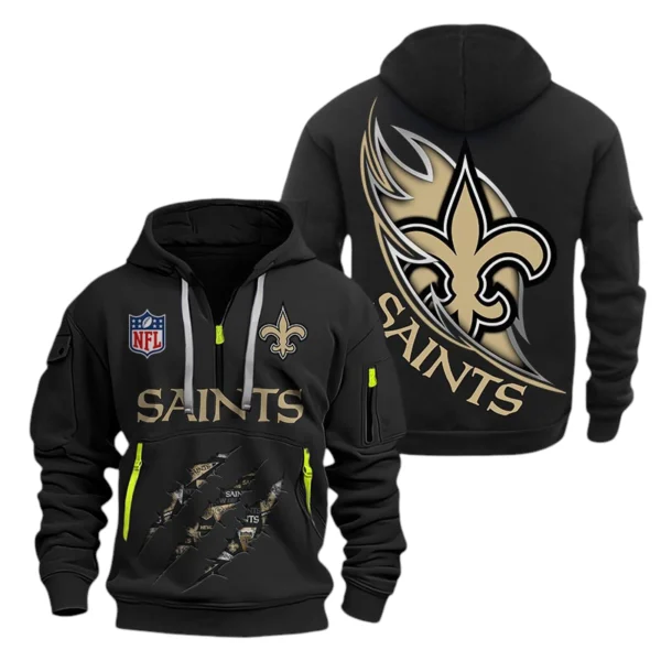 New Orleans Saints Half-Zip Hoodie Multi-Pocket Custom Text