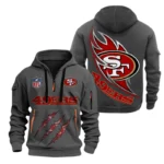 San Francisco 49ers Half-Zip Hoodie Multi-Pocket Custom Text
