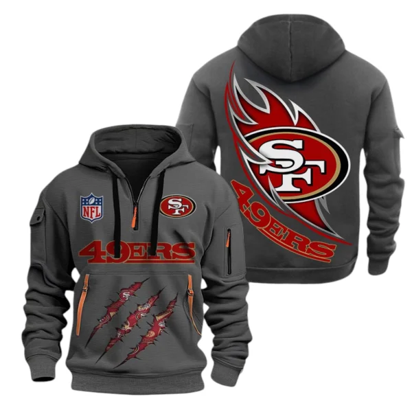 San Francisco 49ers Half-Zip Hoodie Multi-Pocket Custom Text