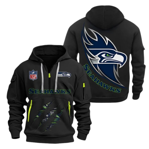 Seattle Seahawks Half-Zip Hoodie Multi-Pocket Custom Text