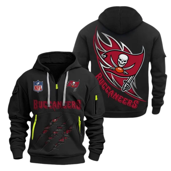 Tampa Bay Buccaneers Half-Zip Hoodie Multi-Pocket Custom Text