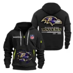 Baltimore Ravens Half Zip Hoodie Sports Hooded Multi-Pocket, Custom Text