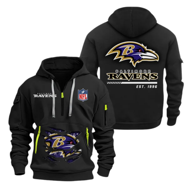 Baltimore Ravens Half Zip Hoodie Sports Hooded Multi-Pocket, Custom Text