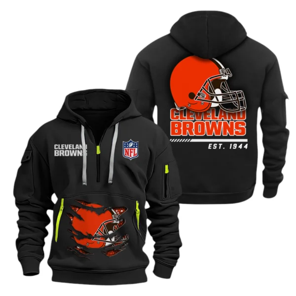 Cleveland Browns Half Zip Hoodie Sports Hooded Multi-Pocket, Custom Text
