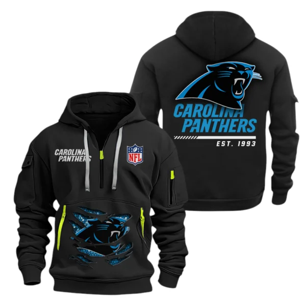 Carolina Panthers Half Zip Hoodie Sports Hooded Multi-Pocket, Custom Text