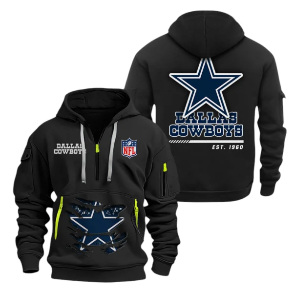 Dallas Cowboys Half Zip Hoodie Sports Hooded Multi-Pocket, Custom Text