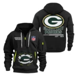 Green Bay Packers Half Zip Hoodie Sports Hooded Multi-Pocket, Custom Text