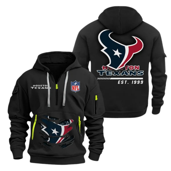 Houston Texans Half Zip Hoodie Sports Hooded Multi-Pocket, Custom Text