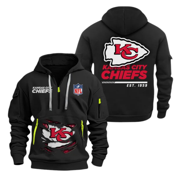Kansas City Chiefs Half Zip Hoodie Sports Hooded Multi-Pocket, Custom Text