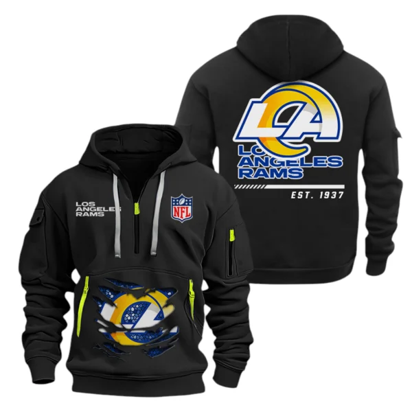 Los Angeles Rams Half Zip Hoodie Sports Hooded Multi-Pocket, Custom Text