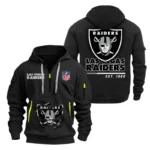 Las Vegas Raiders Half Zip Hoodie Sports Hooded Multi-Pocket, Custom Text
