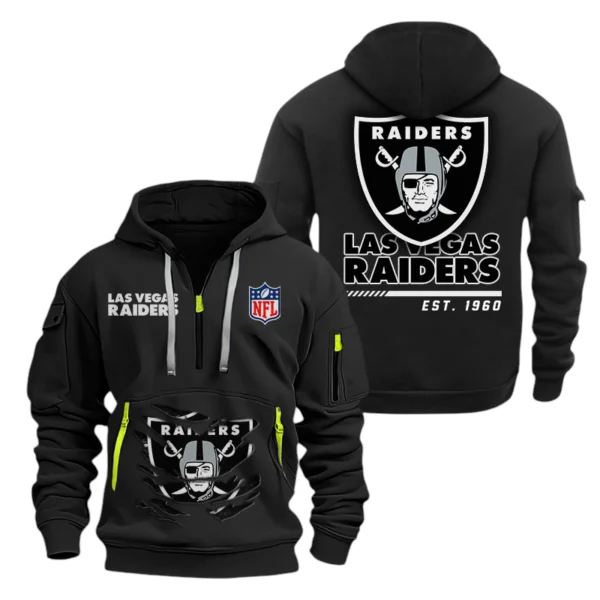 Las Vegas Raiders Half Zip Hoodie Sports Hooded Multi-Pocket, Custom Text