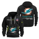 Miami Dolphins Half Zip Hoodie Sports Hooded Multi-Pocket, Custom Text