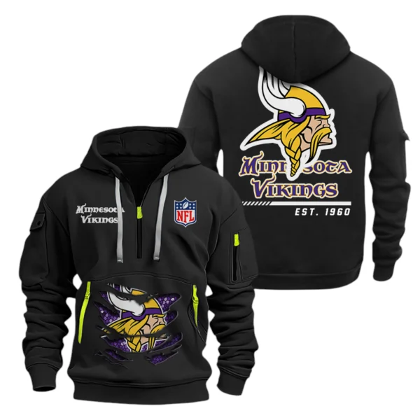 Minnesota Vikings Half Zip Hoodie Sports Hooded Multi-Pocket, Custom Text