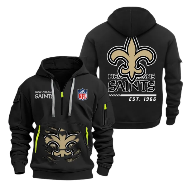 New Orleans Saints Half Zip Hoodie Sports Hooded Multi-Pocket, Custom Text