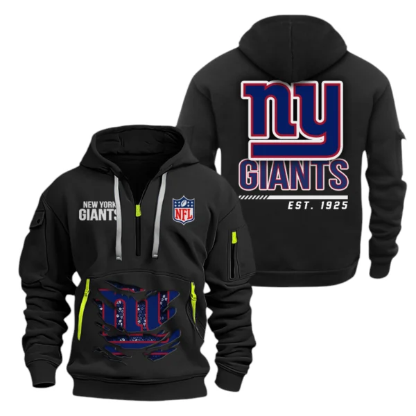 New York Giants Half Zip Hoodie Sports Hooded Multi-Pocket, Custom Text