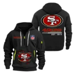 San Francisco 49ers Half Zip Hoodie Sports Hooded Multi-Pocket, Custom Text