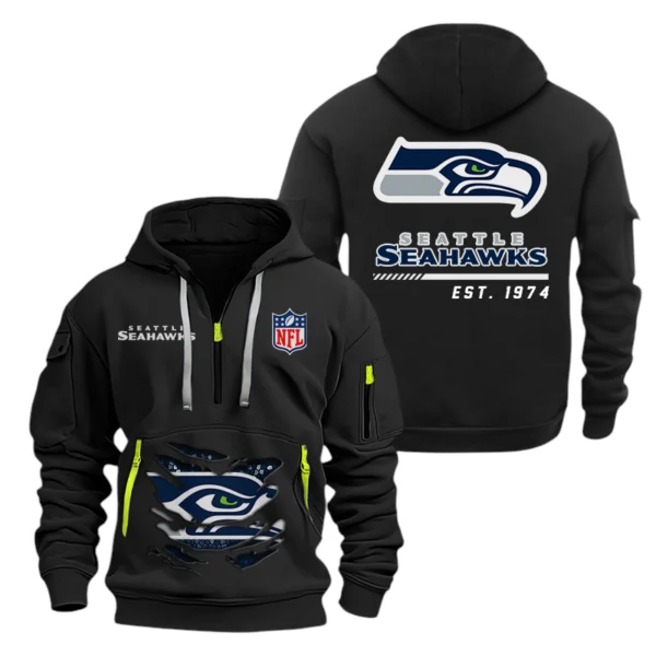 Seattle Seahawks Half Zip Hoodie Sports Hooded Multi-Pocket, Custom Text