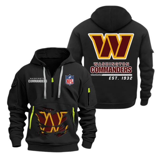 Washington Commanders Half Zip Hoodie Sports Hooded Multi-Pocket, Custom Text