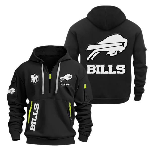 Buffalo Bills Half Zip Hoodie Sports Hooded Multi-Pocket Custom Name