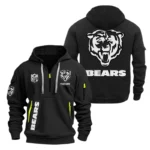 Chicago Bears Half Zip Hoodie Sports Hooded Multi-Pocket, Custom Name