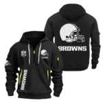 Cleveland Browns Half Zip Hoodie Sports Hooded Multi-Pocket, Custom Name