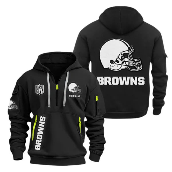 Cleveland Browns Half Zip Hoodie Sports Hooded Multi-Pocket, Custom Name