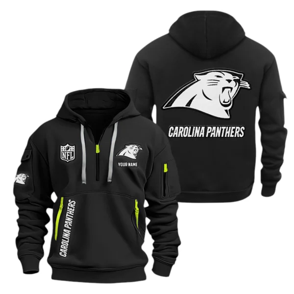 Carolina Panthers Half Zip Hoodie Sports Hooded Multi-Pocket Custom Name