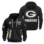 Green Bay Packers Half Zip Hoodie Sports Hooded Multi-Pocket Custom Name
