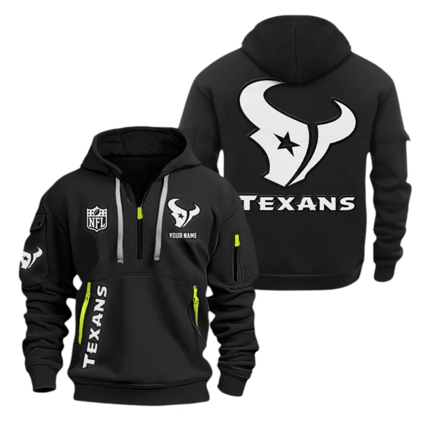 Houston Texans Half Zip Hoodie Sports Hooded Multi-Pocket, Custom Name