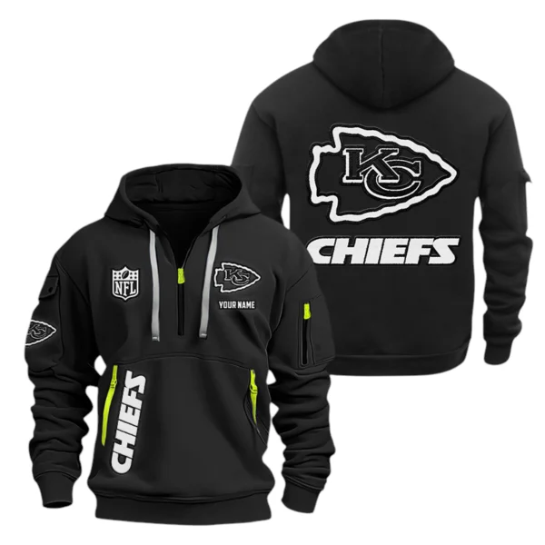 Kansas City Chiefs Half Zip Hoodie Sports Hooded Multi-Pocket, Custom Name