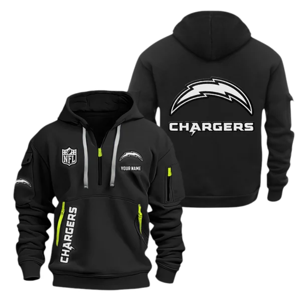 Los Angeles Chargers Half Zip Hoodie Sports Hooded Multi-Pocket, Custom Name