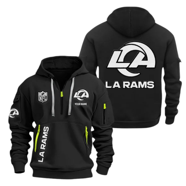 Los Angeles Rams Half Zip Hoodie Sports Hooded Multi-Pocket, Custom Name